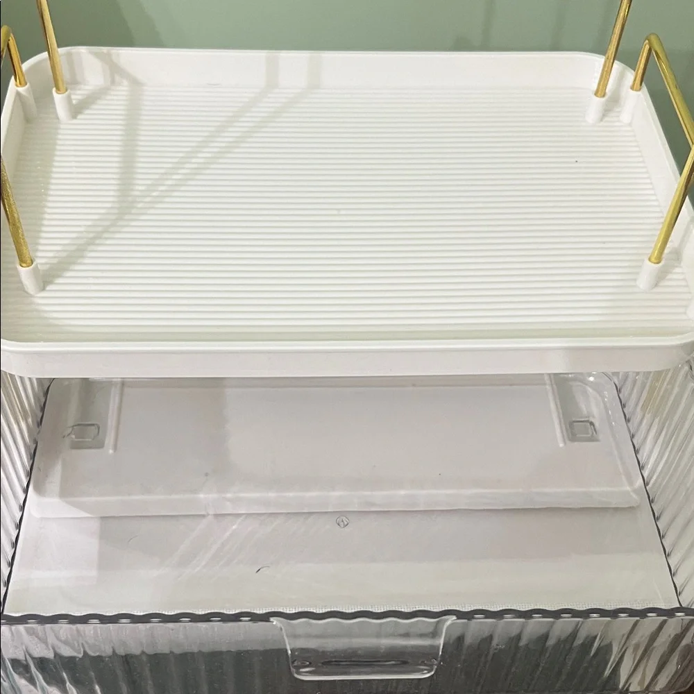 Clear and White 2-Tier Bath Storage Organizer with Gold Accents